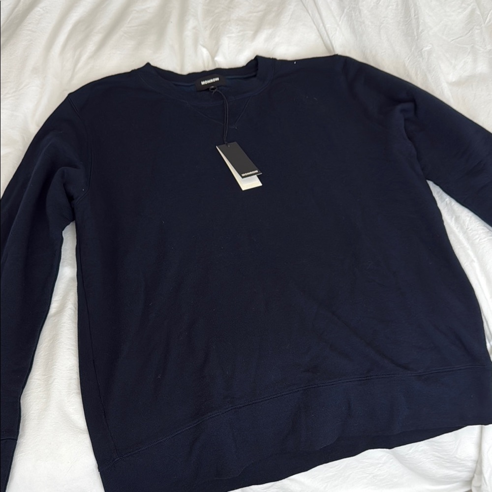 Monrow Blue Crewneck Sweater Classic Knit